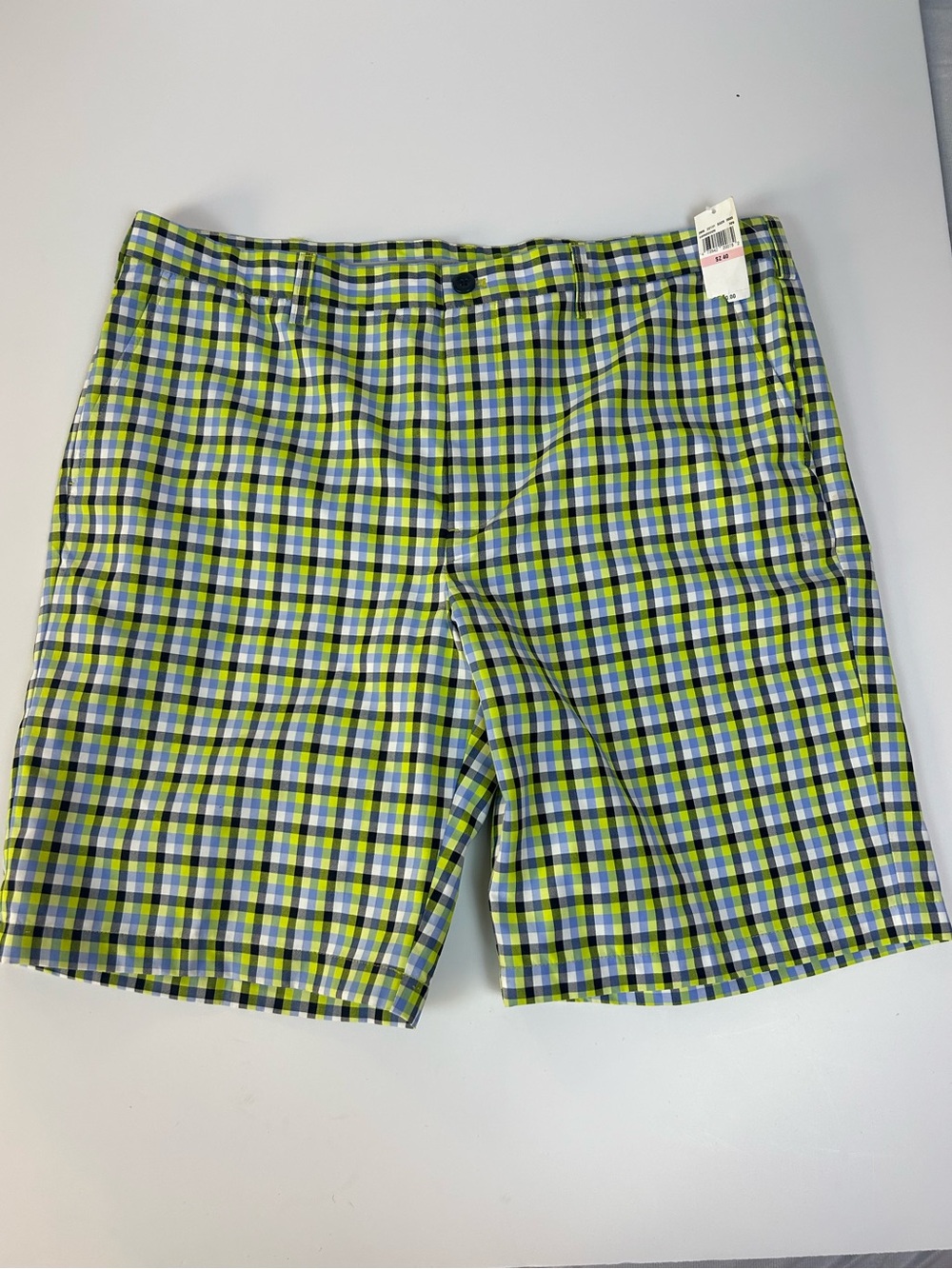 IZOD Golf Men’s Size 40 Straight Fit Plaid Shorts NWT Green Blue 10” Inseam